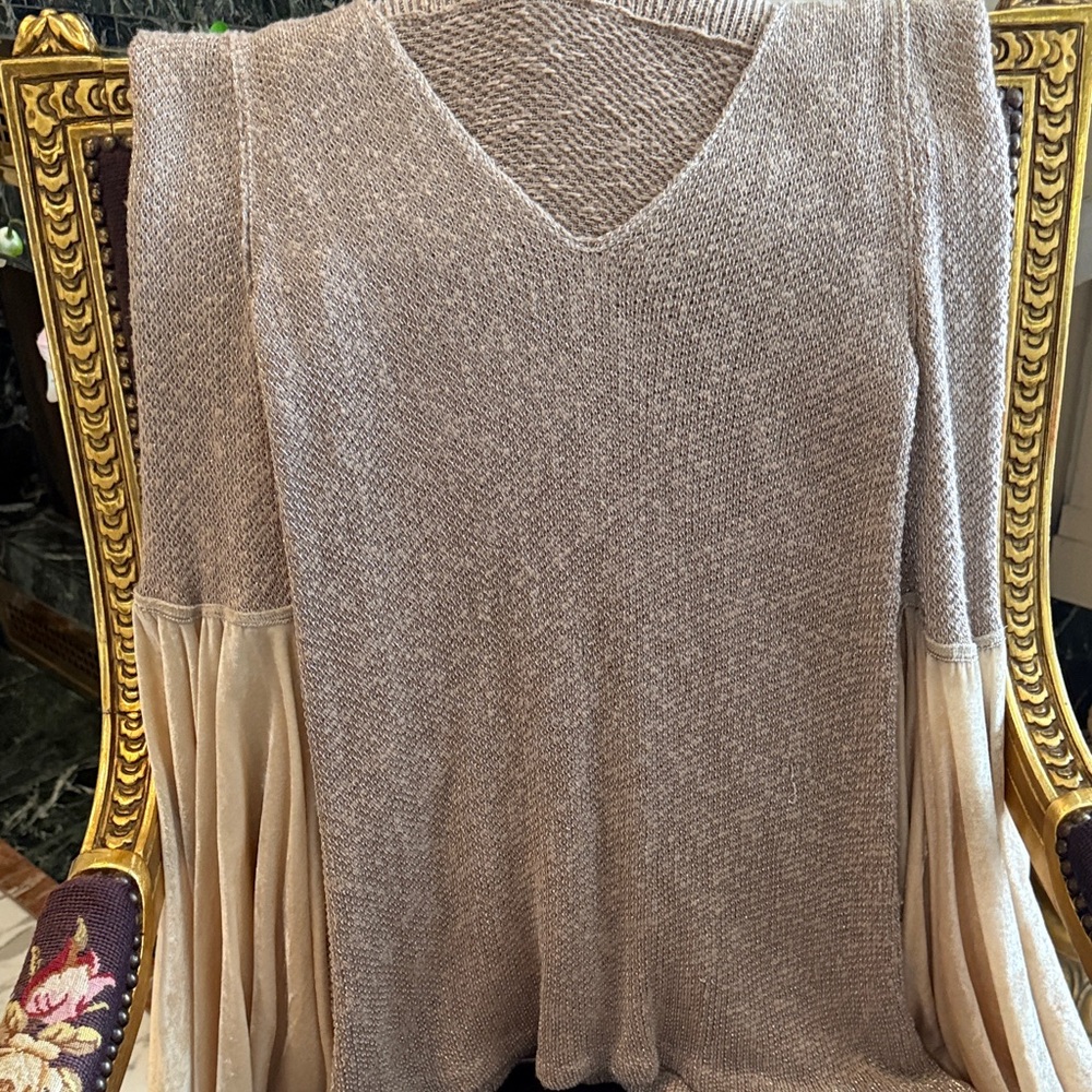 Free People Metallic Beige Knit Sweater